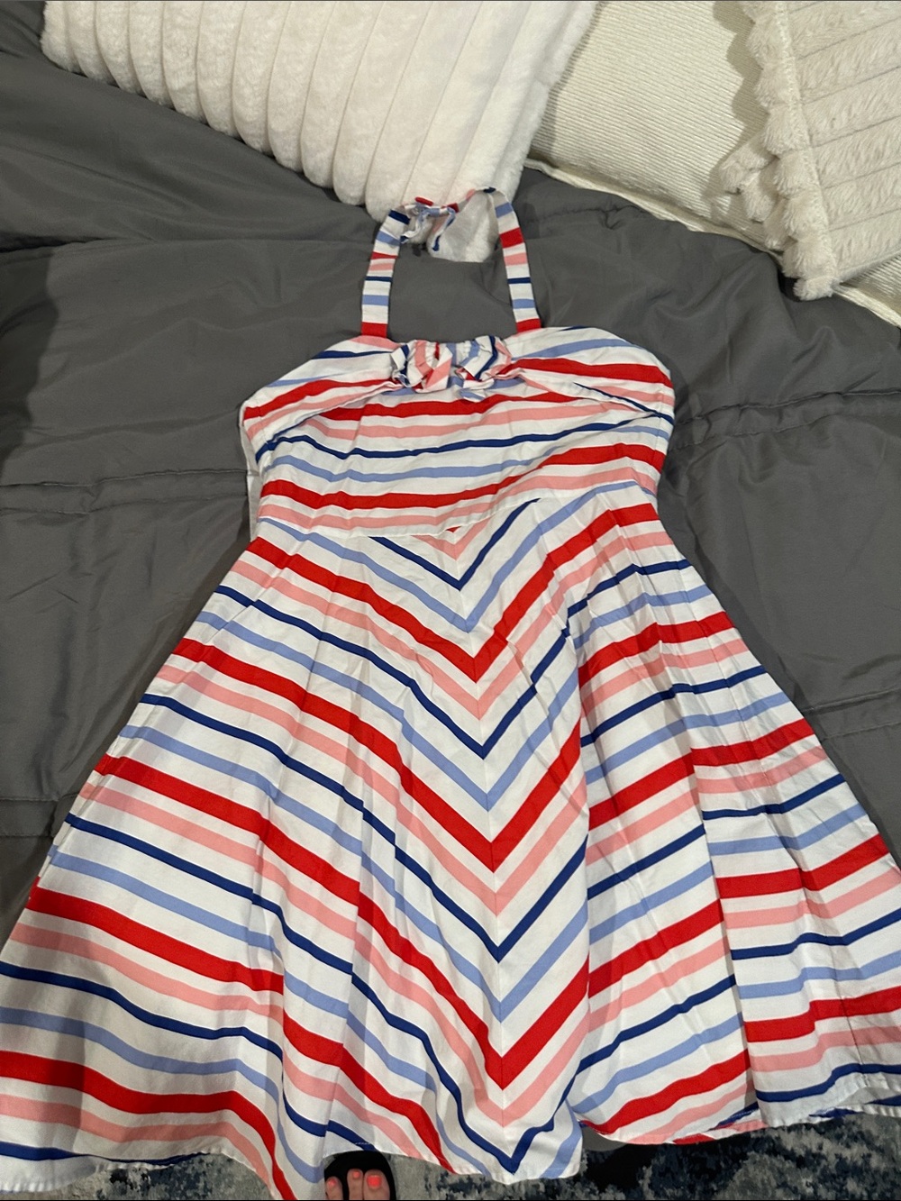 Janie and Jack Red, White & Blue Striped Halter Dress